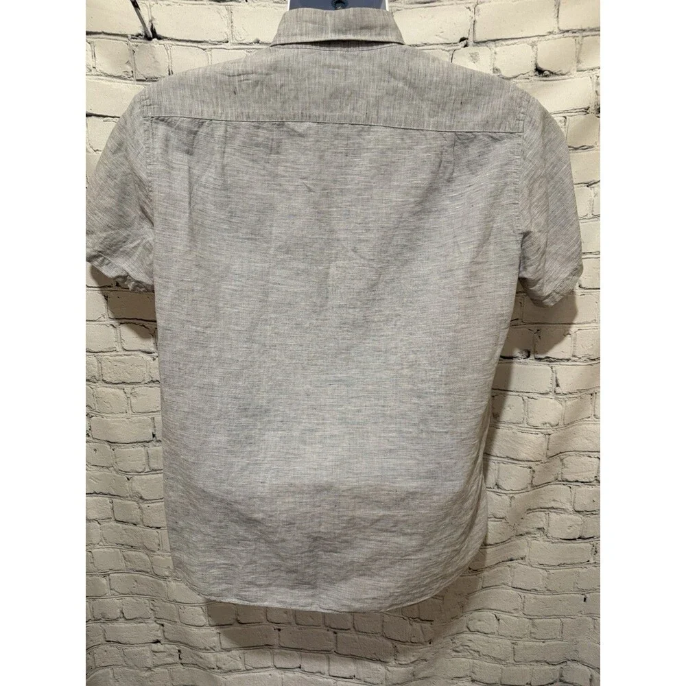 J Crew Linen Short Sleeve Shirt Mens Medium Classic Fit Baird McNutt Blue Irish